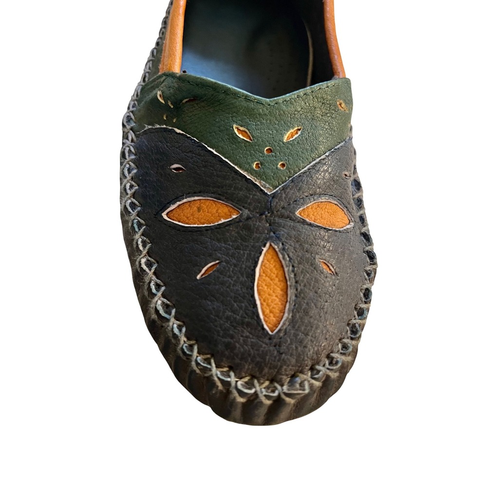 Women's Loafers Boho Blue Green Leather Cutout Slip On Loafer Flats Shoes Size11